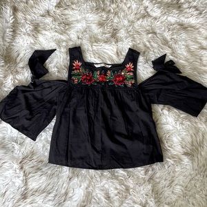 Zara small off the shoulder top with tie sleeves